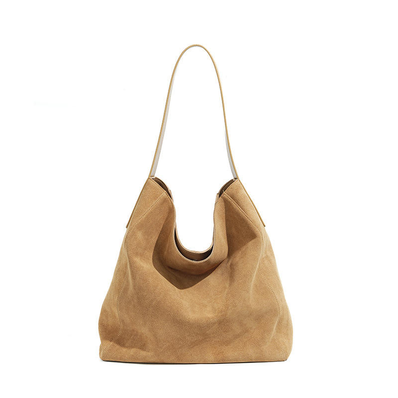 Commuter Shoulder First Layer Cowhide Matte Suede High-grade Tote Bag - Image 4