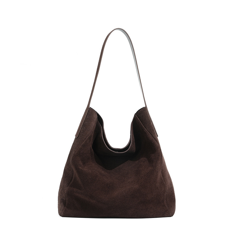 Commuter Shoulder First Layer Cowhide Matte Suede High-grade Tote Bag - Image 3